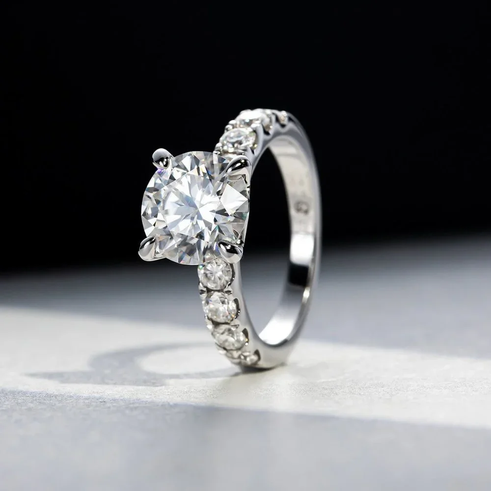 Certified 4.3 ct. t.w. Moissanite Diamond 4 Prone Solitaire Engagement R…